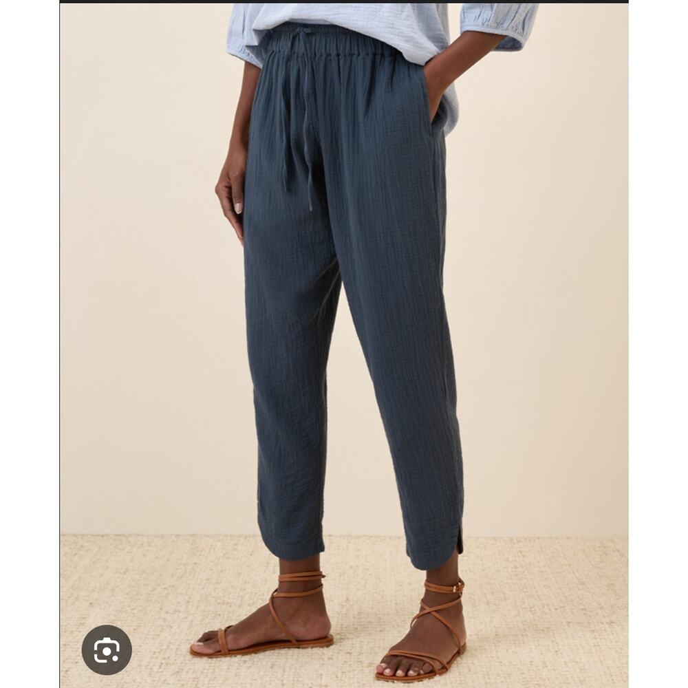 Pact Women's XL Blue Organic Cotton Coastal Double Gauze Tapered Pants Beachy